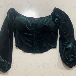 Dark Green Velvet Women's Top